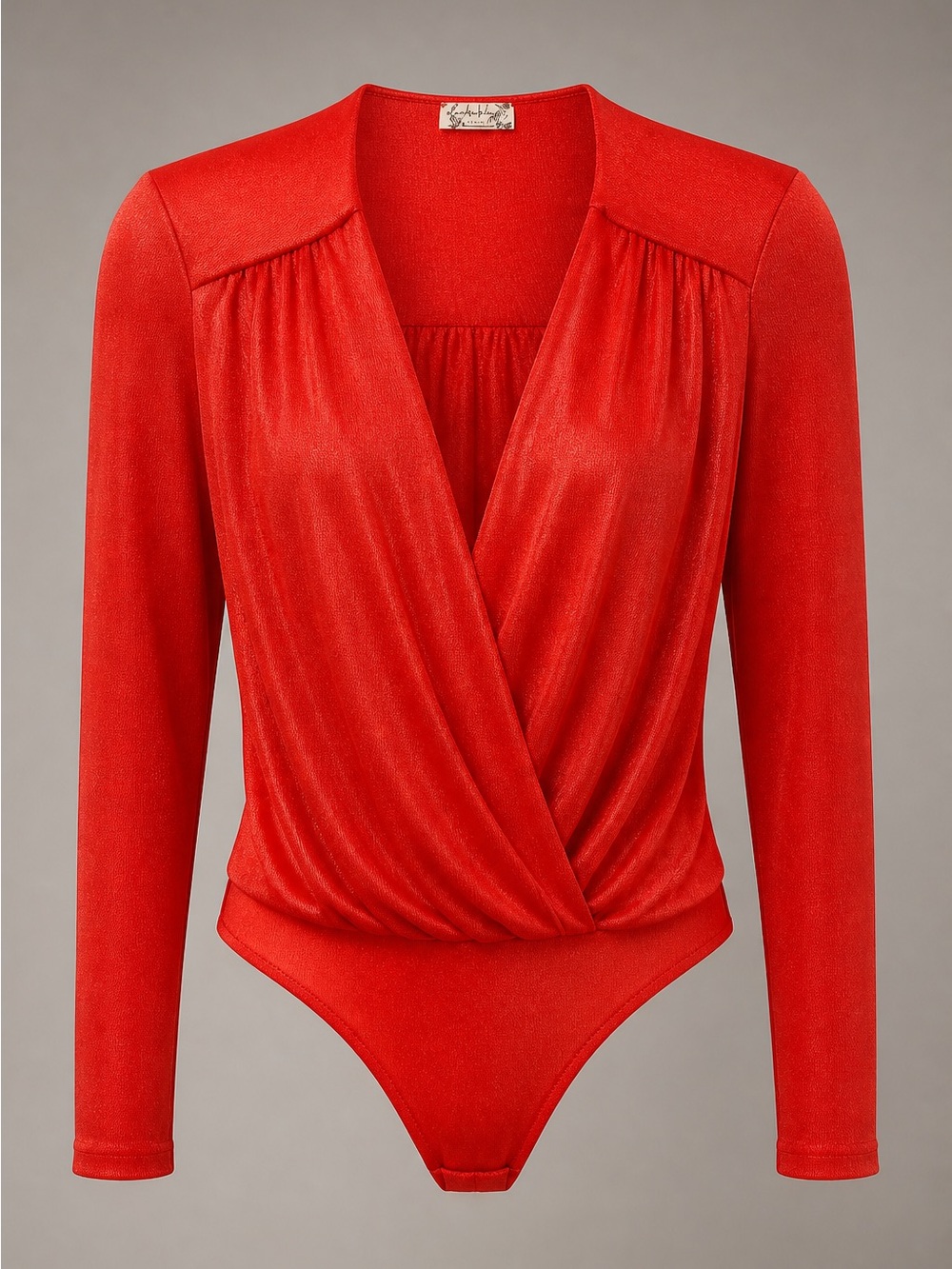 Free People Red Draped Surplice Long-Sleeve Bodysuit